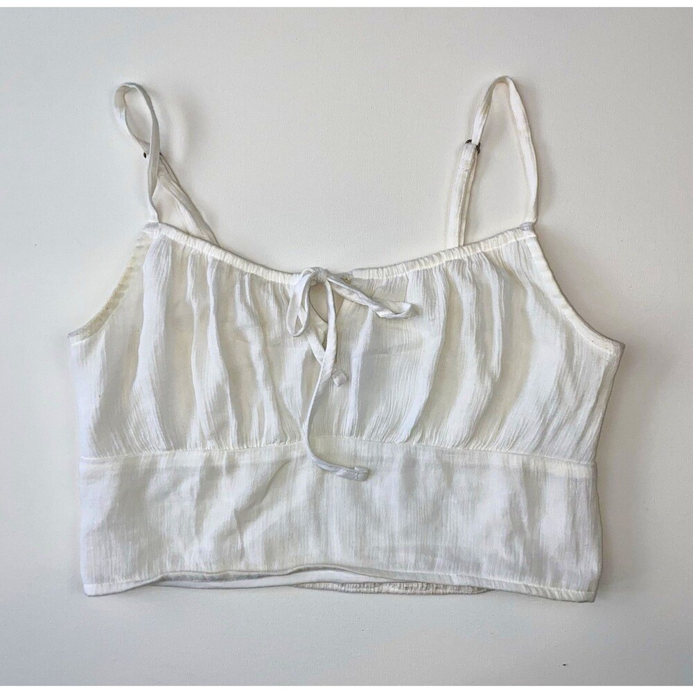 Hollister White Ruched Bust Tie Cropped Tank Cami Top Size M